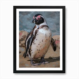 African Penguin Floreana Island Oil Painting 2 Art Print