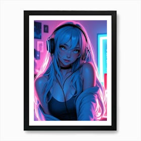 Anime Girl With Headphones Art Print