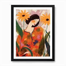 Woman With Autumnal Flowers Black Eyed Susan 3 Art Print