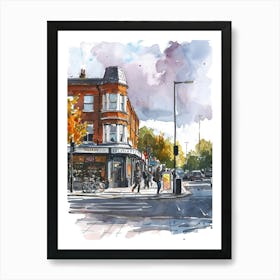 Lewisham London Borough   Street Watercolour 2 Art Print