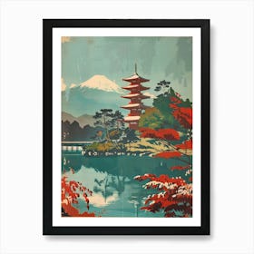 Nara Park Japan Mid Century Modern Art Print