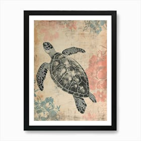 Ornamental Wallpaper Inspired Sea Turtle 3 Art Print