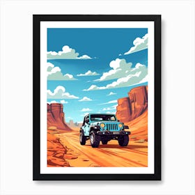 A Jeep Wrangler Car In Route 66 Flat Illustration 1 Art Print