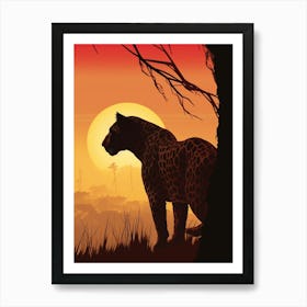 African Leopard Sunset Silhouette Painting 4 Art Print