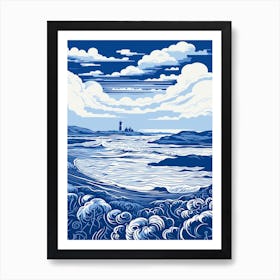 A Screen Print Of Fistral Beach Cornwall 4 Art Print