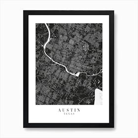 Austin Texas Minimal Black Mono Street Map  Art Print