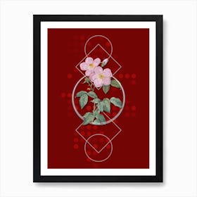 Vintage Tea Scented Roses Bloom Botanical with Geometric Line Motif and Dot Pattern n.0201 Art Print