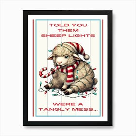 Annoyed Sheep White Christmas Art Print