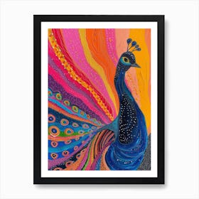 Textured Geometric Peacock 1 Art Print