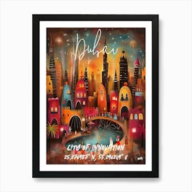 Dubai City Of Innovation, folk naive and whimsical poster Art Print