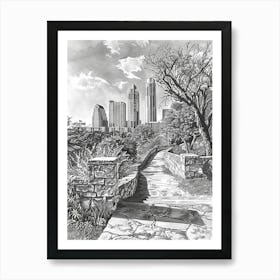 The Domain Austin Texas Black And White Drawing 1 Art Print