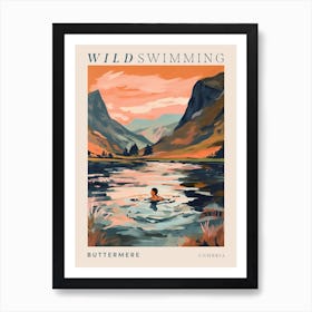 Wild Swimming At Buttermere Cumbria 3 Poster Art Print