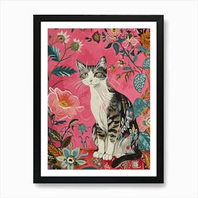 Floral Animal Painting Cat 3 Art Print