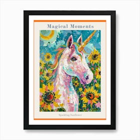 Unicorn In A Sunflower Field Brushstrokes 3 Poster Art Print