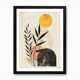 sunset plants and geometric art Art Print