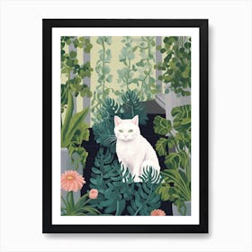White Cat And House Plants 3 Art Print