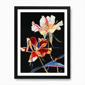 Neon Flowers On Black Rose 1 Art Print