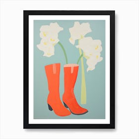 A Painting Of Cowboy Boots With Flowers, Pop Art Style 3 Art Print