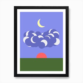 Abstract Landscape Print 1, Nursery Decor, Sun Moon Sky Waves Clouds, Printable Landscape, Colorful Wall Art, Play Room Art Print