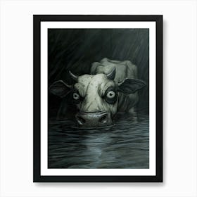 Cow In The Water Art Print