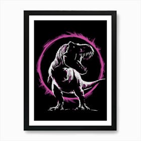 Bold T Rex Silhouette With Neon Ring Art Print