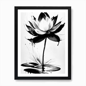 Lotus Symbol Black And White Painting Art Print