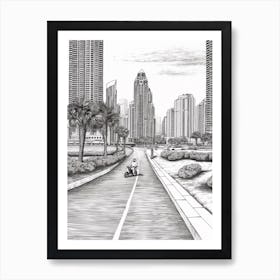 View Of Dubai, United Arab Emirates Line Art Black And White 1 Art Print