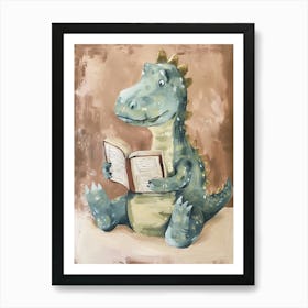 Neutral Pastels Dinosaur Reading A Book 2 Art Print