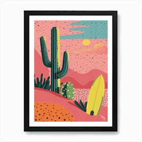 Cactus And Surfboard Art Print