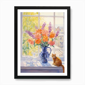 Cat With Lilac Flowers Watercolor Mothers Day Valentines 1 Art Print