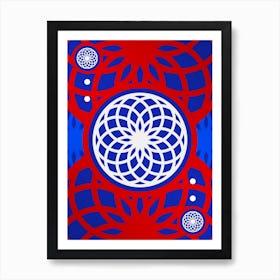 Geometric Glyph in White on Red and Blue Array n.0093 Art Print