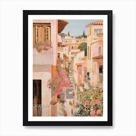 Marbella Spain 1 Vintage Pink Travel Illustration Art Print