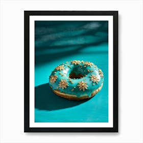 Hyper Realistic Turquoise Donut Embellished With Intricate Floral Patterns Edged With Delicate Gold 1 Art Print