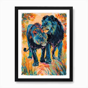 Black Lion Mating Rituals Fauvist Painting 2 Art Print