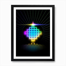 Neon Geometric Glyph in Candy Blue and Pink with Rainbow Sparkle on Black n.0041 Art Print