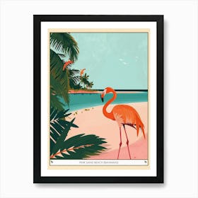 Greater Flamingo Pink Sand Beach Bahamas Tropical Illustration 3 Poster Art Print