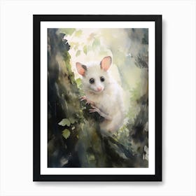Light Watercolor Painting Of A Hidden Possum 4 Art Print