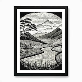 Rice Fields Linocut Art Print