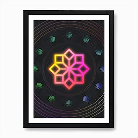 Neon Geometric Glyph in Pink and Yellow Circle Array on Black n.0191 Art Print