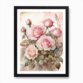 Watercolor Vintage Roses Art Print