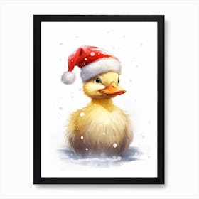 Animated Duckling With Santa Hat Art Print