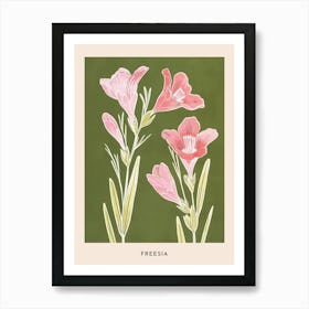 Pink & Green Freesia 4 Flower Poster Art Print