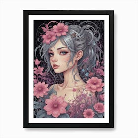 Girl With Flowers 7 Art Print