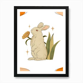 Rabbit With A Flower Art Print