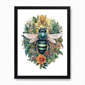 Metallic Green Sweat Bee Beehive Watercolour Illustration 4 Art Print