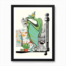 Dinosaur Pterodactyl In Bed Art Print