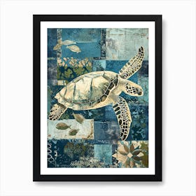Blue Sea Turtle Exploring The Ocean Collage 3 Art Print