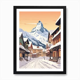 Vintage Winter Travel Illustration Zermatt Switzerland 2 Art Print