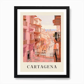 Cartagena Spain 2 Vintage Pink Travel Illustration Poster Art Print