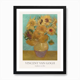 Sunflowers On Blue, Van Gogh Poster Art Print